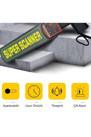 Super Scanner MD-3003B1 El Tipi Güvenlik Üst Arama Dedektörü 9V Pil Dahil
