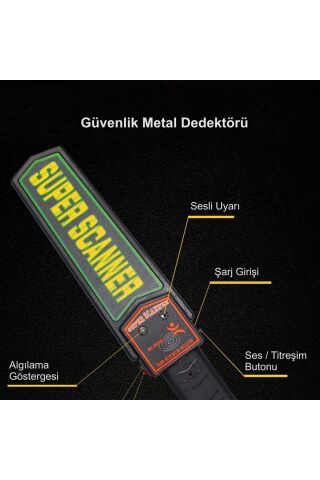 Super Scanner MD-3003B1 El Tipi Güvenlik Üst Arama Dedektörü 9V Pil Dahil