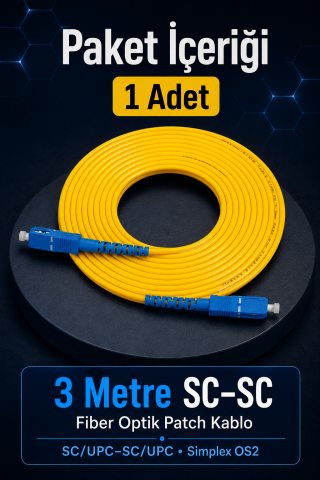 Fiber Optik 3 Metre Patch Kablo Sc-Sc Sm Patchcord Single Mode 2.0mm 9/125 OS2 Tek Çekirdek EV-OFİS internet bağlantısı için