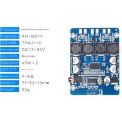 Alfas XH-M314 Bluetooth Stereo Amplifikatör | Dijital Güç, 12–28 V, Kablosuz Ses Sistemi Uyumlu