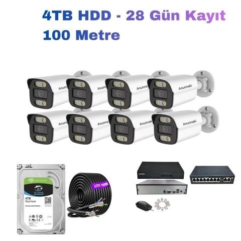 8'li 5MP PoE IP Kamera Seti | Hikvision NVR | Ses Kayıtlı | 4TB HDD | Metal Kasa 3.6mm İç/Dış Ortam | Gece Görüş | Mobil İzleme