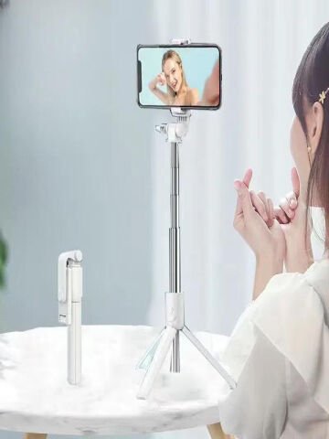 2in1 Masaüstü Kumandalı Tripod ve Taşınbilir Selfie Çubuğu 70cm Ios ve Android Uyumlu Beyaz