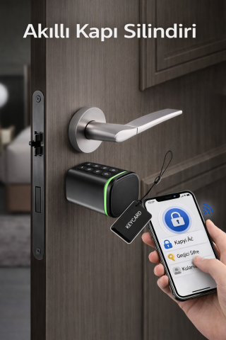 TTLock Akıllı Kapı Kilidi Elektronik Silindir Şifreli Kartlı Mobil APP Bluetooth Smart Lock Siyah