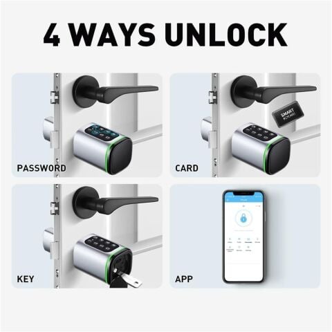TTLock S1 Akıllı Kapı Kilidi Elektronik Silindir Şifreli Kartlı Mobil APP Bluetooth Smart Lock Gri