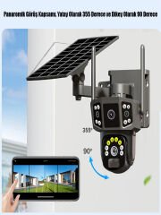 Solar Kamera Wifi v380 Pro Güneş Enerjili 10x Zoom 6MP 2 Lens Alarm Ses Akıllı Wifi Güvenlik Kamera