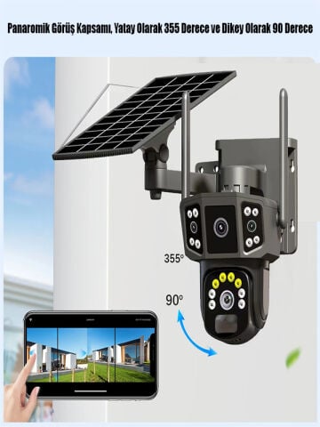 Solar Kamera Wifi v380 Pro Güneş Enerjili 10x Zoom 6MP 2 Lens Alarm Ses Akıllı Wifi Güvenlik Kamera