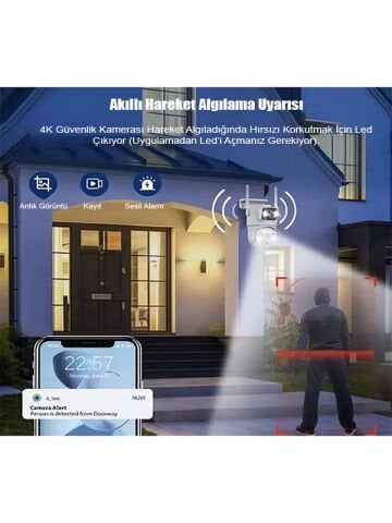 Solar Kamera Wifi v380 Pro Güneş Enerjili 10x Zoom 6MP 2 Lens Alarm Ses Akıllı Wifi Güvenlik Kamera