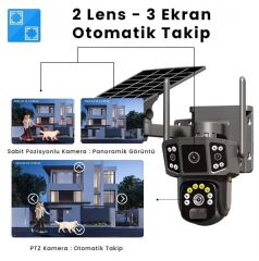 Solar Kamera Wifi v380 Pro Güneş Enerjili 10x Zoom 6MP 2 Lens Alarm Ses Akıllı Wifi Güvenlik Kamera