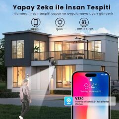 Solar Kamera Wifi v380 Pro Güneş Enerjili 10x Zoom 6MP 2 Lens Alarm Ses Akıllı Wifi Güvenlik Kamera