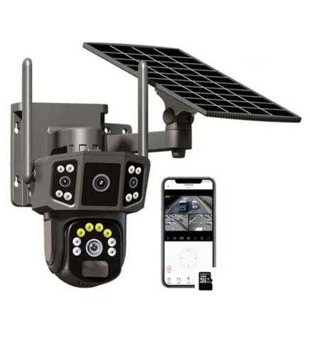 Solar Kamera Wifi v380 Pro Güneş Enerjili 10x Zoom 6MP 2 Lens Alarm Ses Akıllı Wifi Güvenlik Kamera