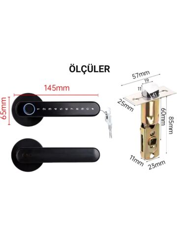 Akıllı Kapı Kolu TTLock Z3 Siyah Şifreli Kartlı Mobil Uygulama PVC Alüminyum Ahşap Uyumlu Parmak İzi