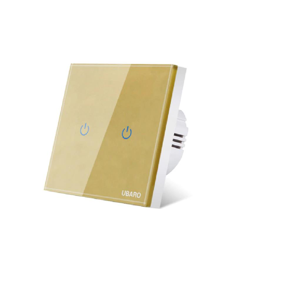 ALFA Touch Siyah Kristal Led Panel İki Tuşlu Dokunmatik Duvar Gold Işık Anahtarı Komütatör