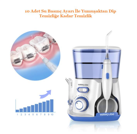 ALFA Waterpulse V300 Profesyonel Ağız Duşu Flosser 10 Modlu 120Psi 800ml 5 Uç Dahil