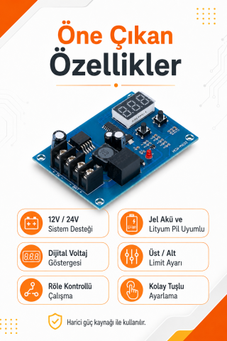 HCW-M632 Akıllı Şarj Kontrol Devresi 12V 24V Jel Akü Lityum Batarya Uyumlu