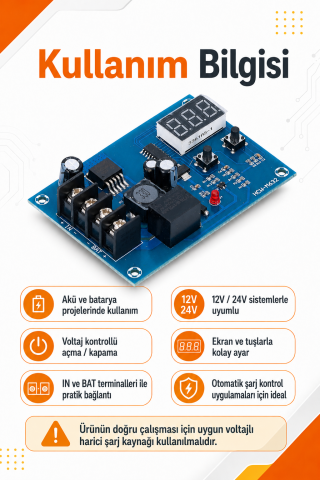 HCW-M632 Akıllı Şarj Kontrol Devresi 12V 24V Jel Akü Lityum Batarya Uyumlu