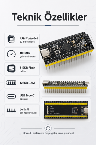 STM32F411CEU6 Black Pill Geliştirme Kartı Type-C ARM Cortex-M4 100MHz 512KB STM32 Development Board