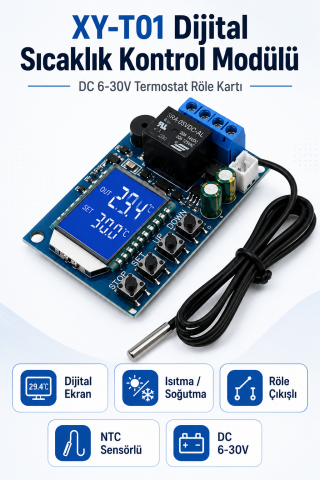 XY-T01 Dijital Sıcaklık Kontrol Modülü DC 6-30V Termostat Röle Kartı Isıtma Soğutma Kontrol Cihazı
