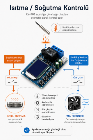 XY-T01 Dijital Sıcaklık Kontrol Modülü DC 6-30V Termostat Röle Kartı Isıtma Soğutma Kontrol Cihazı