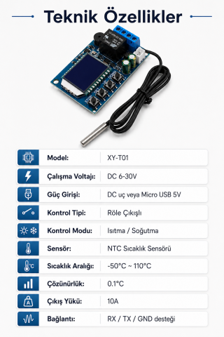XY-T01 Dijital Sıcaklık Kontrol Modülü DC 6-30V Termostat Röle Kartı Isıtma Soğutma Kontrol Cihazı