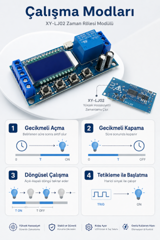 XY-LJ02 Zaman Ayarlı Röle Modülü DC 6-30V LCD Ekranlı Döngü Tetiklemeli Gecikmeli Röle Kartı
