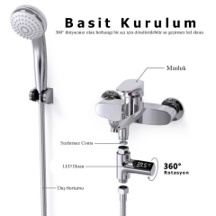 LED Sıcaklık Monitörlü Termometreli Musluk Başlığı