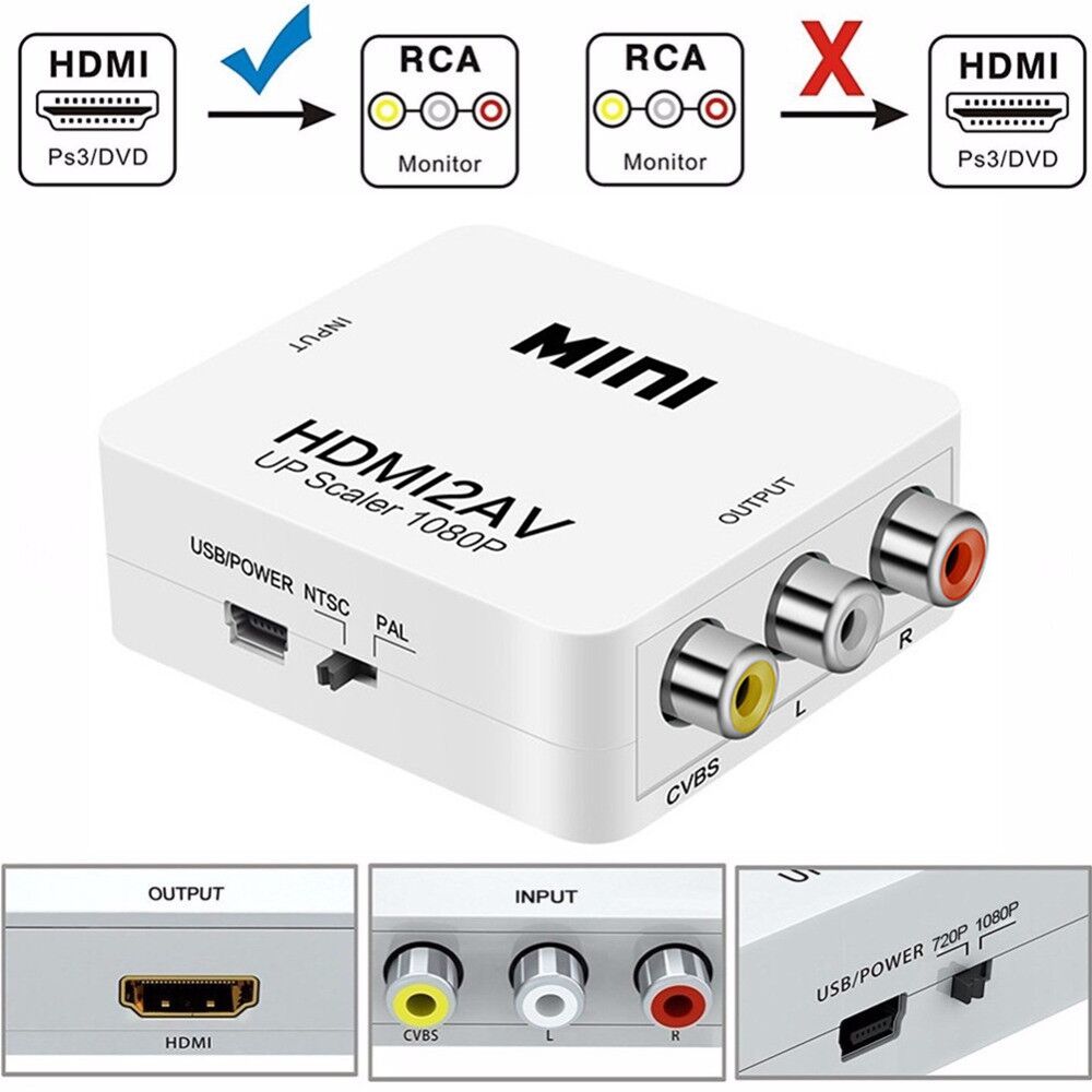 HDMI TO RCA AV/CVSB L/R Video 1080P Mini HDMI2AV HD Video Dönüştürücü