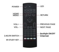 MX3 Air Mouse Smart TV PC Klavyeli Aydınlatmalı Mikrofonlu