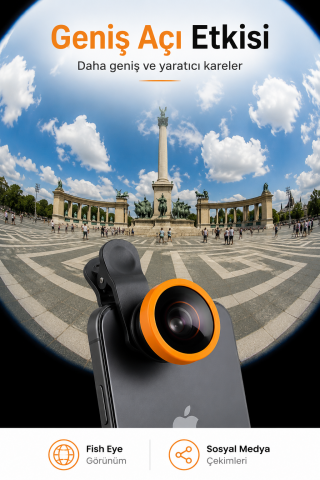 Balık Gözü Telefon Lensi Fish Eye Geniş Açılı Makro Klipsli Selfie Kamera Lensi Apple Android Uyumlu