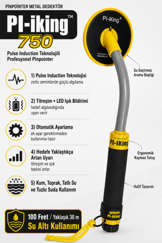 Scuba PI-iking 750 Su Geçirmez Pinpointer Metal Dedektörü 30 Metre Titreşimli Nokta Tespit Cihazı