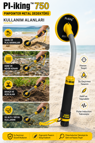 Scuba PI-iking 750 Su Geçirmez Pinpointer Metal Dedektörü 30 Metre Titreşimli Nokta Tespit Cihazı