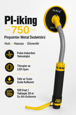 Scuba PI-iking 750 Su Geçirmez Pinpointer Metal Dedektörü 30 Metre Titreşimli Nokta Tespit Cihazı