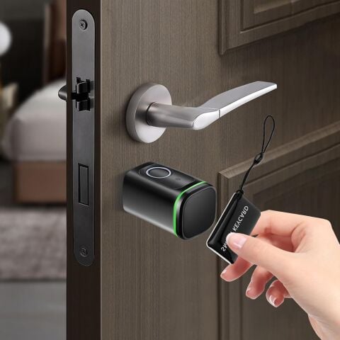 TTlock Parmak İzli Anahtarlı Kartlı ve Uzaktan Kontrollü Ev Ofis Ahşap Aliminyüm Uyumlu Akıllı Kapı Kilidi Siyah