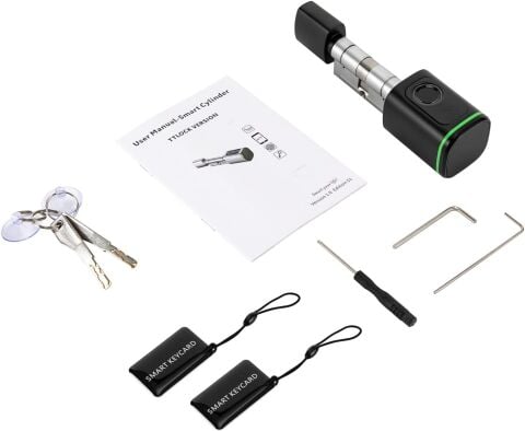 TTlock Parmak İzli Anahtarlı Kartlı ve Uzaktan Kontrollü Ev Ofis Ahşap Aliminyüm Uyumlu Akıllı Kapı Kilidi Siyah
