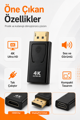 DisplayPort to HDMI Çevirici Adaptör DisplayPort Erkek HDMI Dişi PC Laptop TV Projeksiyon