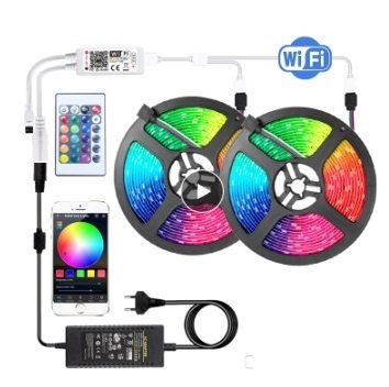 Bluetooth RGB Şerit Led Tam Set Su Geçirmez Kablosuz Iphone Android 5M 12V