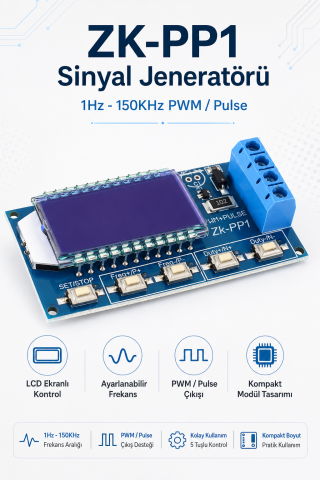 ZK-PP1 PWM Sinyal Üreteci Pulse Jeneratörü 1Hz-150KHz Ayarlanabilir LCD Ekranlı Devre Modülü
