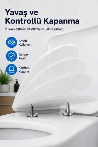 Klozet Kapağı Amortisörü Çiftli Set Yavaş Kapanır Klozet Kapağı Amortisörlü Menteşe Montaj Seti