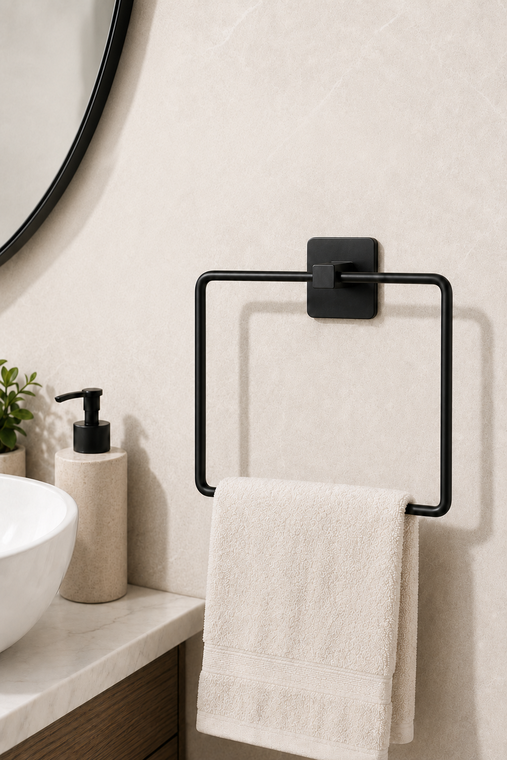 Kare Siyah Havluluk Yapışkanlı Delmesiz Metal Çelik Banyo Askılığı El Havluluğu