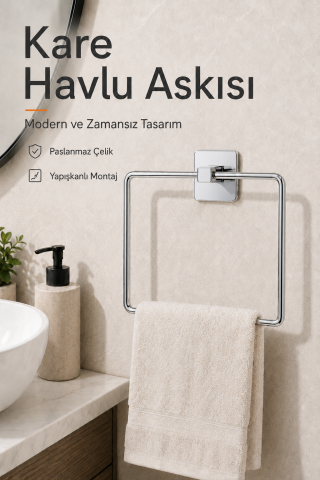 Kare Havluluk Yapışkanlı Delmesiz Matkapsız Metal Paslanmaz Çelik Banyo Askılığı El Havluluğu