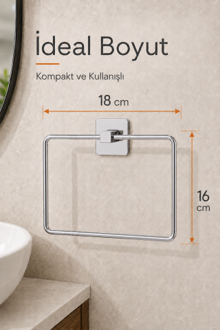 Kare Havluluk Yapışkanlı Delmesiz Matkapsız Metal Paslanmaz Çelik Banyo Askılığı El Havluluğu
