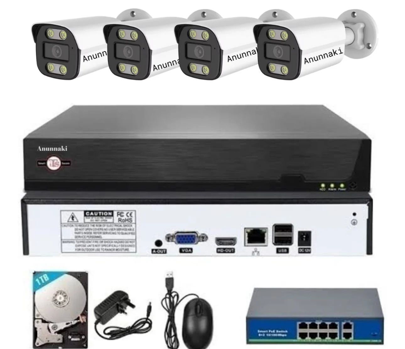 4’lü İP Kamera Seti (Montaj Dahil) 4Mp 1Tb - Full HD - Gece Görüşlü - Hareket Algılamalı