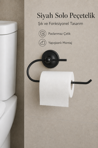 Yapışkanlı Mat Siyah Kağıt Rulo Peçetelik Tuvalet Kağıtlığı Banyo Askısı Metal Paslanmaz Çelik