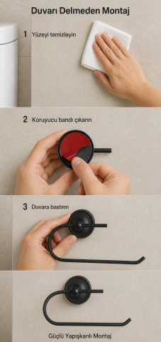 Yapışkanlı Mat Siyah Kağıt Rulo Peçetelik Tuvalet Kağıtlığı Banyo Askısı Metal Paslanmaz Çelik