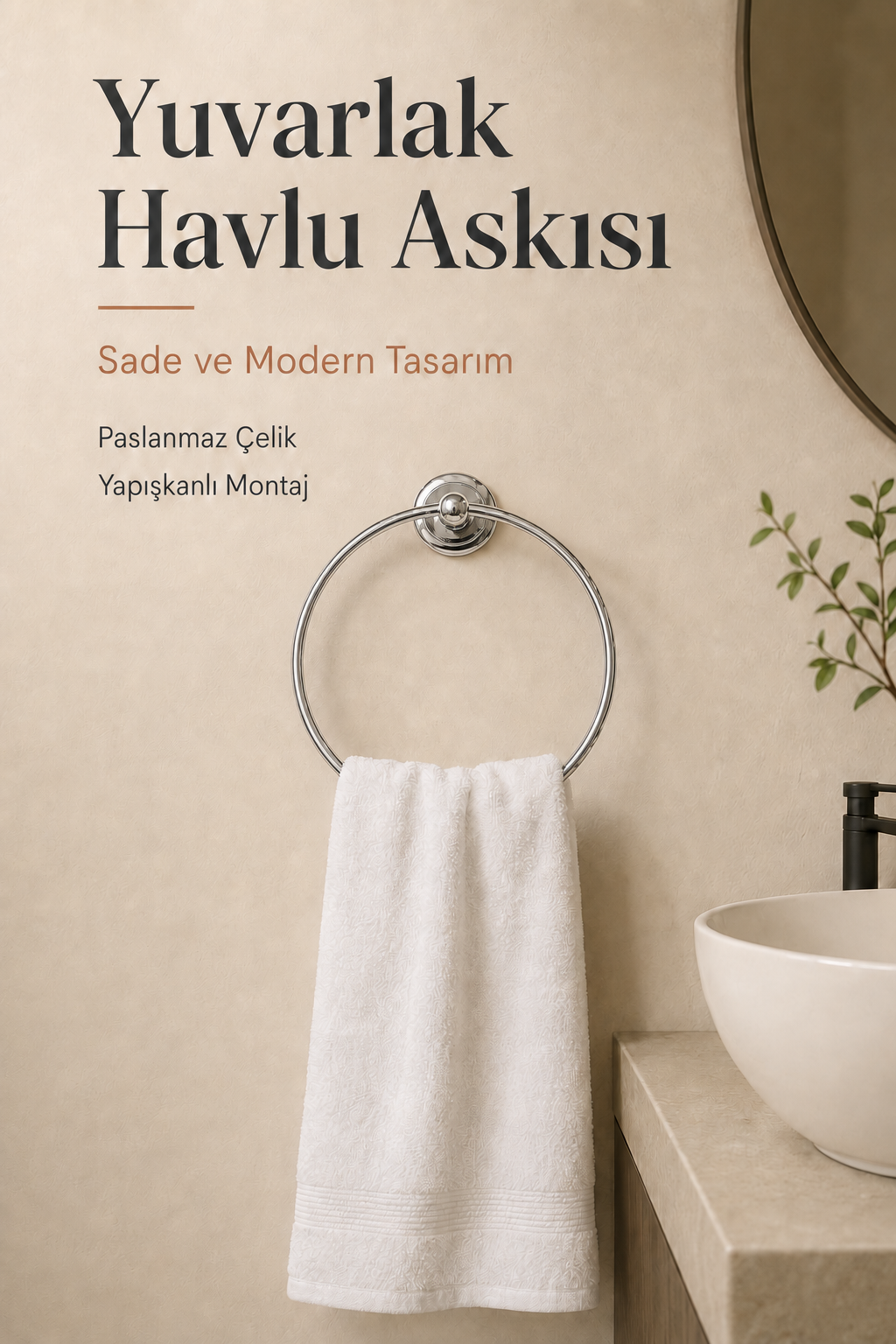 Yuvarlak Yapışkanlı Krom Yuvarlak Havluluk Banyo Askılığı Havluluğu Metal Paslanmaz Çelik