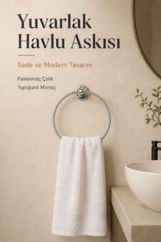 Yuvarlak Yapışkanlı Krom Yuvarlak Havluluk Banyo Askılığı Havluluğu Metal Paslanmaz Çelik