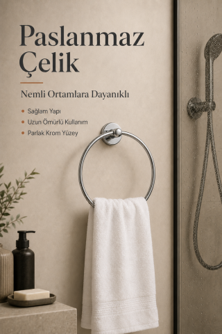 Yuvarlak Yapışkanlı Krom Yuvarlak Havluluk Banyo Askılığı Havluluğu Metal Paslanmaz Çelik
