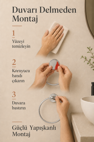 Yuvarlak Yapışkanlı Krom Yuvarlak Havluluk Banyo Askılığı Havluluğu Metal Paslanmaz Çelik