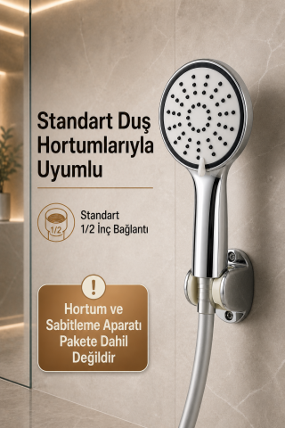 3 Fonksiyonlu Krom Duş Başlığı Yağmur Masaj Karışık Akışlı Standart 1/2 İnç Bağlantılı