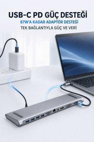 11in1 Çoklayıcı Type-C 3.1 To 4K Hdmi Vga Usb-C Ethernet USB Çoklayıcı SD Kart Okuyucu Çevirici Hub