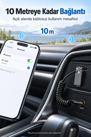Bluetooth 5.1 Alıcı Usb Aux 3.5 mm Çok Fonksiyonlu Kablosuz Araç Kiti Telefon Konuşma Müzik Dinleme